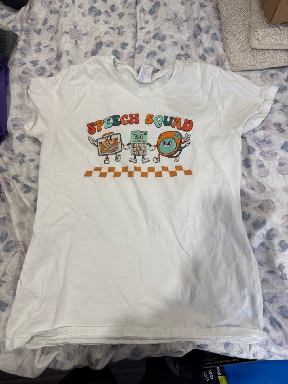 Port and Company White "Speech Squad" Graphic Tee with Orange and Teal Accents